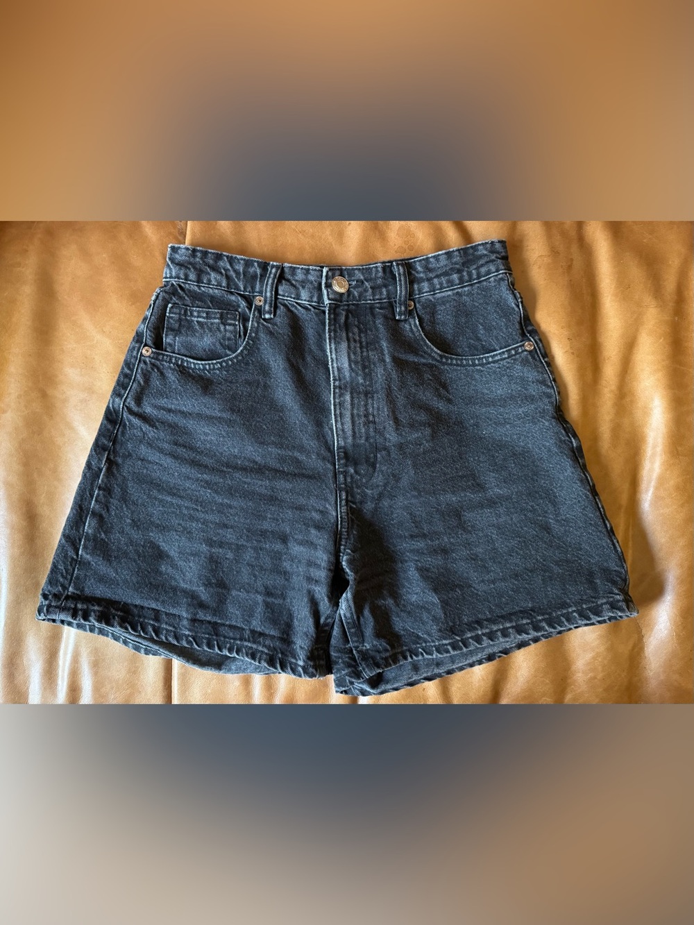 High-Rise Black Denim Shorts